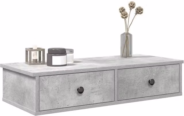 Berkfield Home Wall Shelf with Drawers in Concrete Grey, W/D/H: 80 x 31 x 17 cm
