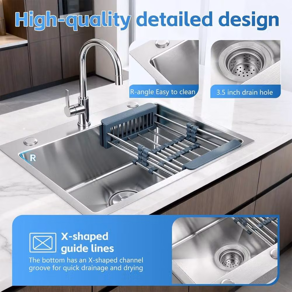 Ventryn 1.0 Large Super Deep Single Bowl Square Kitchen Sink in Metallic Silver Stainless Steel W/D/H: 60.0 x 52.0 x 20.0 cm – 3