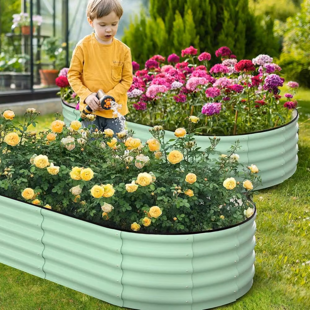 London Boutique Green Galvanised Steel Raised Garden Bed W/D/H: 183 x 91 x 61 cm – 5