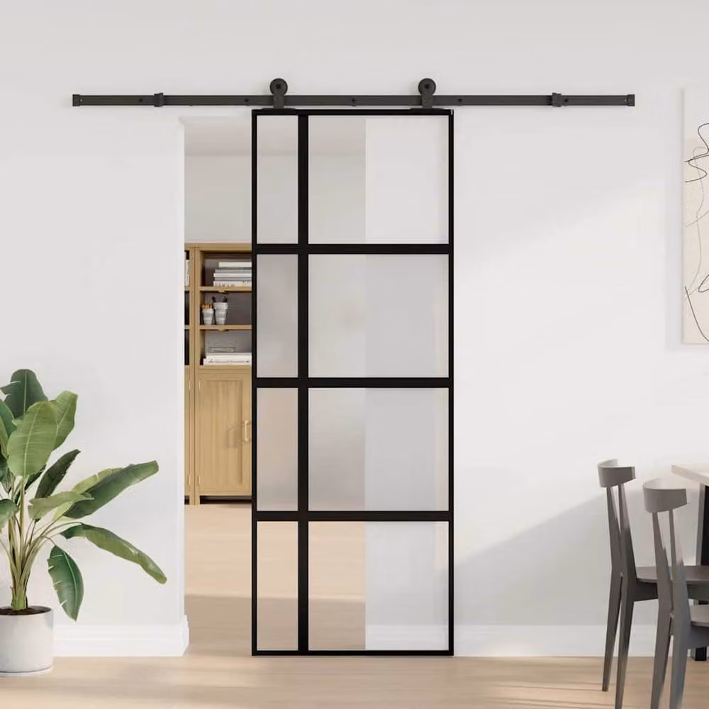 Berkfield Home Modern Sliding Door with Hardware Set, Black Aluminium and Transparent Tempered Glass, W: 76 cm, H: 205 cm – 2