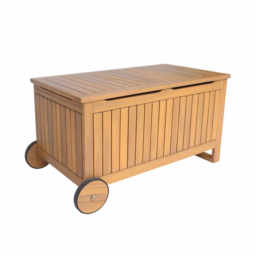 sweeek Acacia Wood Garden Storage Chest with Wheels, 119L, Brown – 2