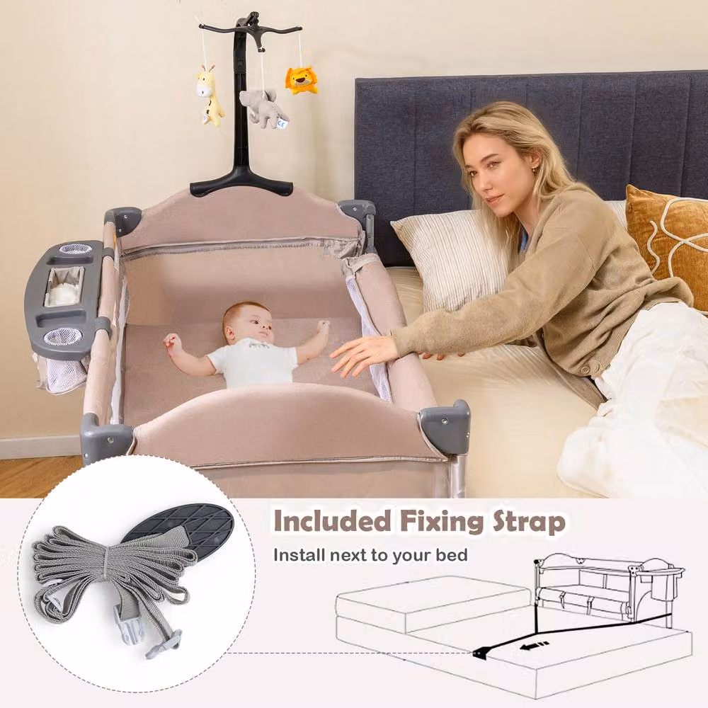 Costway 5-in-1 Baby Bassinet Bedside Sleeper and Portable Pack and Play in Beige – 5