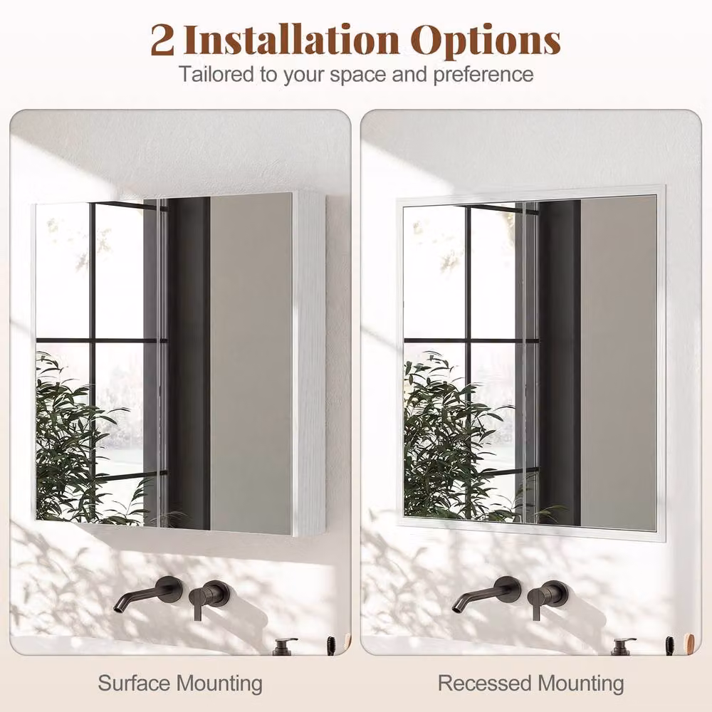Costway White Wooden Wall Mounted Bathroom Medicine Cabinet with Mirror and Soft Close Hinged Doors – 2