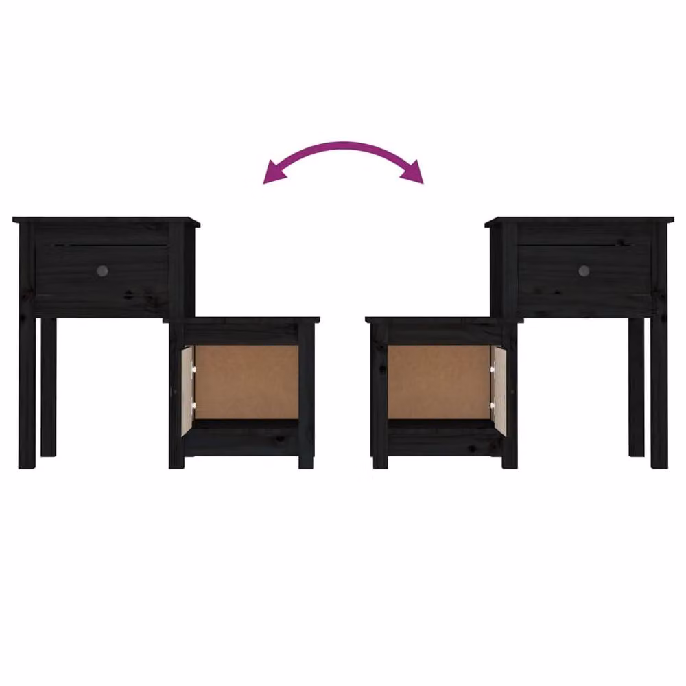 Berkfield Home Black Rustic Solid Wood Pine Bedside Cabinet W/D/H: 79.5 x 38 x 65.5 cm – 4