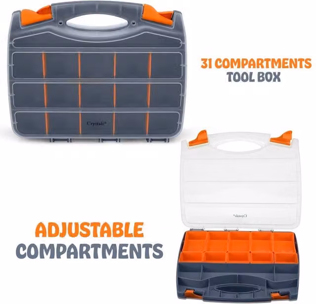 FLAVORA 31 Compartment Double Sided Tool Storage Case, Grey, W: 52 cm, D: 52 cm, H: 30 cm