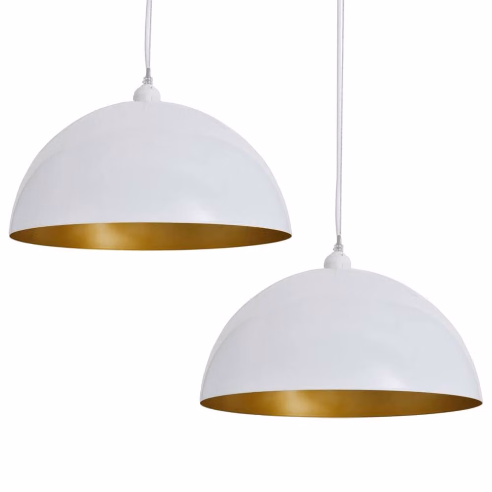 Berkfield Home Set of 2 Modern White Metal Semi-spherical Suspended Ceiling Lamps with Height-adjustable Dome Design – 2