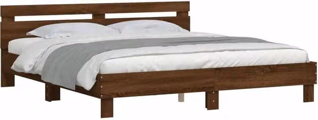 Berkfield Home Modern Super King Bed Frame with Under-Bed LED Lighting in Brown Oak, W/D/H: 180 x 200 x 70 cm