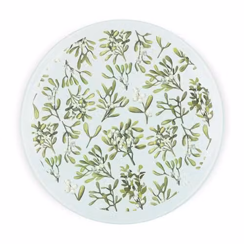 Purely Home Christmas Mistletoe Round Glass Worktop Protector with Non-Slip Feet, Multicolour, W/D: 30 x 30 cm