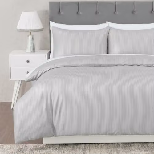 MHG Textiles Silver Striped Cotton-Rich Polycotton Duvet Cover Set with Pillowcases, W/D/H: 200 x 200 cm and 50 x 75 cm – 1
