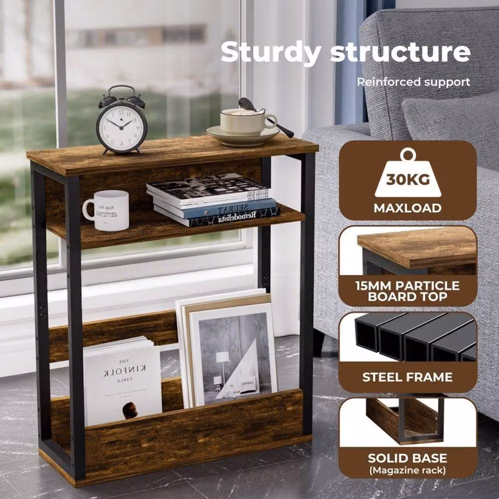 EONLION Brown Industrial Wood Coffee Table, Bedside Cabinet or Sofa Side End Table – 4