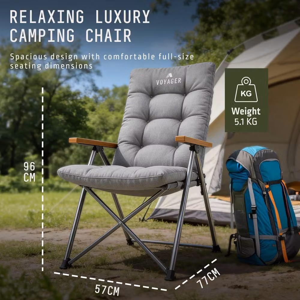 Voyager Grey Relax Recliner Folding Camping Chair with Armrests and Cushions – 2