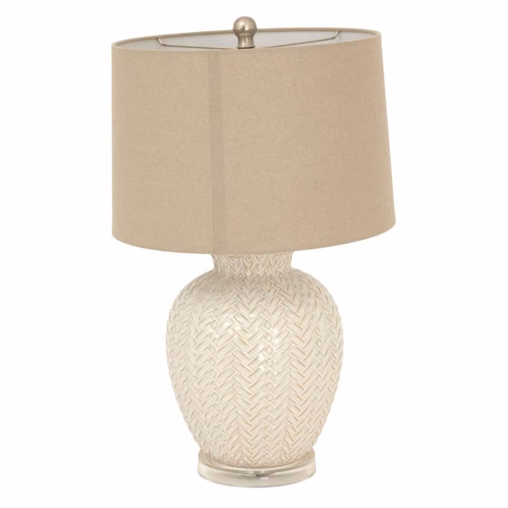 Wyld Haus Palermo Ceramic Table Lamp in Beige with Fabric Shade – 2
