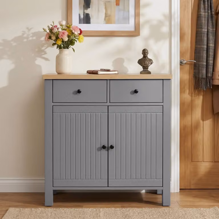 DHS Linra Grey Painted 2 Door Sideboard with Oak Top and Drawers