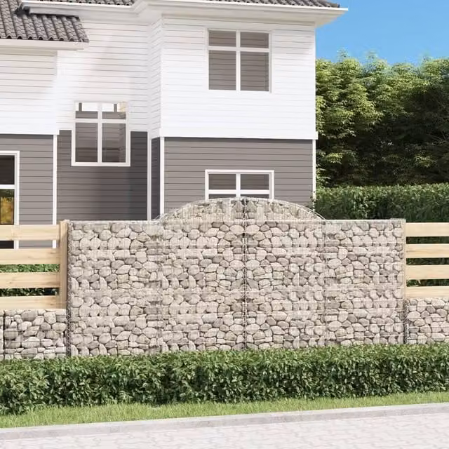 Berkfield Home Arched Gabion Baskets, 6 Piece Set, Silver Galvanised Steel, W: 300 cm, D: 50 cm, H: 140-160 cm