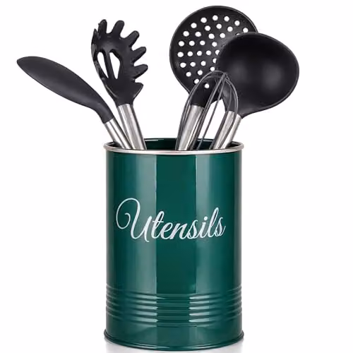 Innoteck Metal Utensil Holder and Cutlery Organiser Pot in Green with Non-Slip Base
