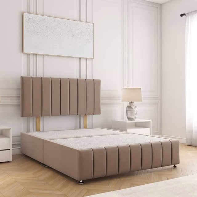 BSSPOKE Sierra Single Divan Bed with 24 inch Plush Velvet Headboard in Bronze, W/D/H: 90 x 190 cm