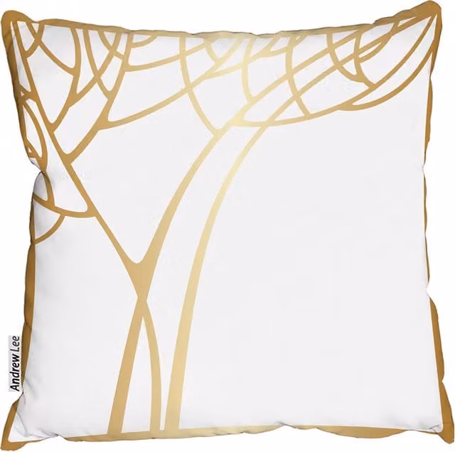 Andrew Lee Golden Tree Square Cushion in Yellow, Gold and White, W: 60 cm, D: 60 cm