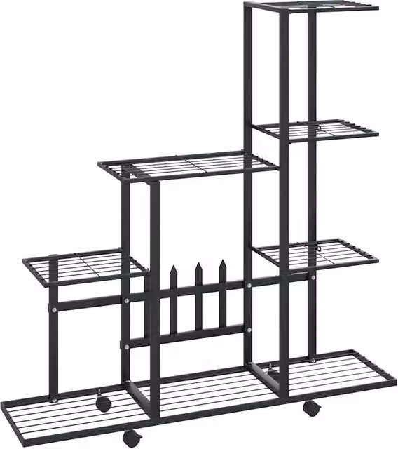 Berkfield Home Black Metal Flower Stand with Wheels, W: 94.5 cm, D: 25 cm, H: 92.5 cm – 1