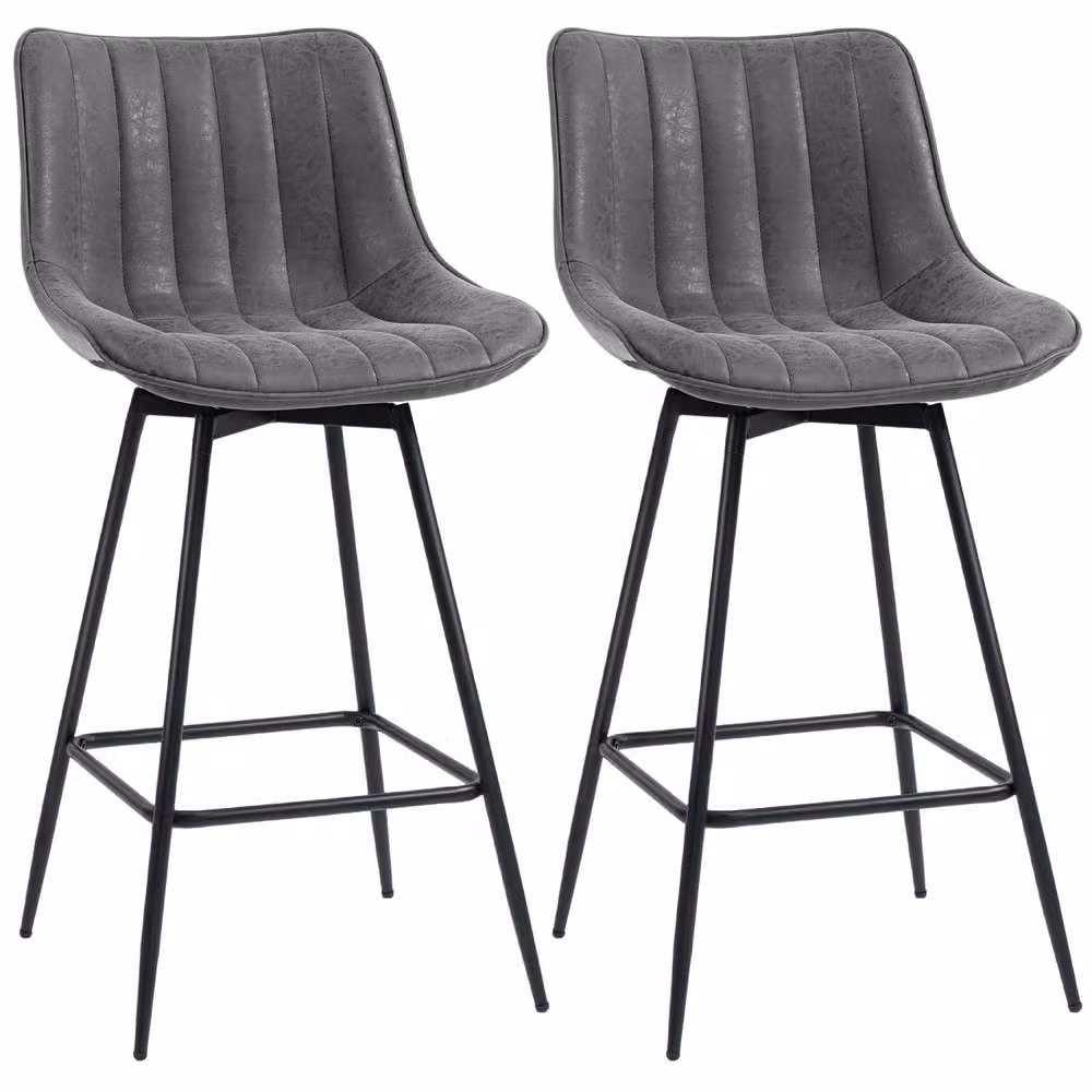 Wyld Haus Pahara Set of 2 Grey Faux Leather Swivel Bar Stools H 122 cm x W 47 cm x D 54.5 cm – 2