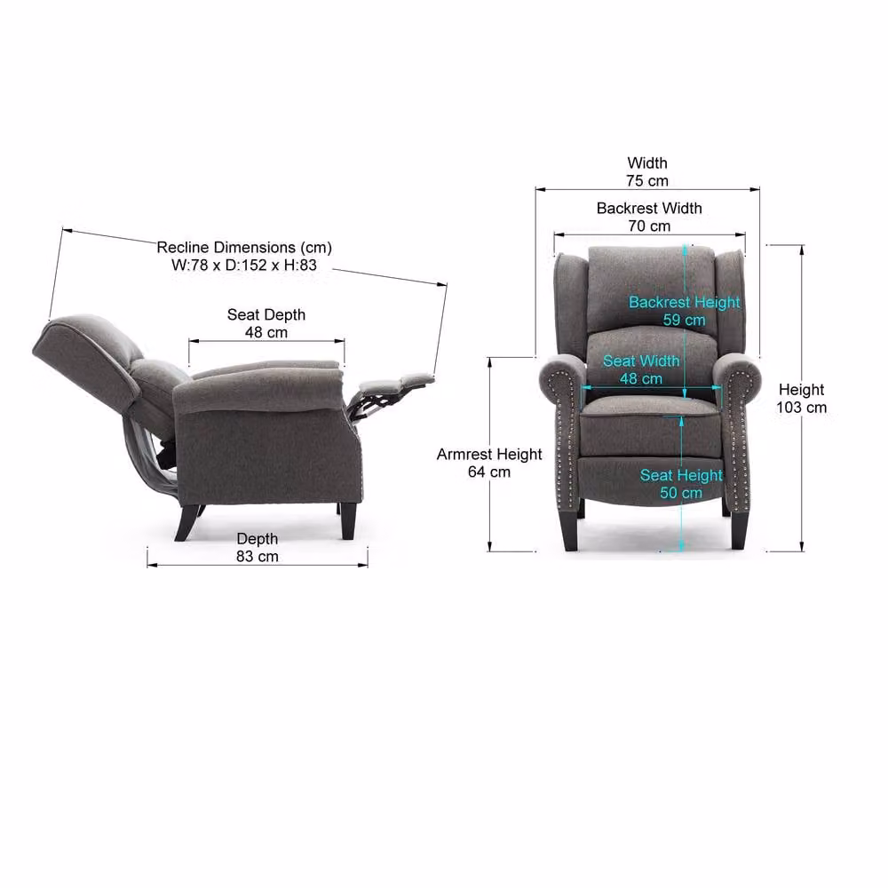 More4Homes Charlotte Modern Grey Fabric Pushback Recliner Accent Chair with Feather Filling – 3
