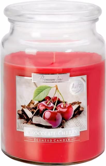 SolaDirect Chocolate Cherry Scented Gourmand Candle in Red Glass Jar, 510 g