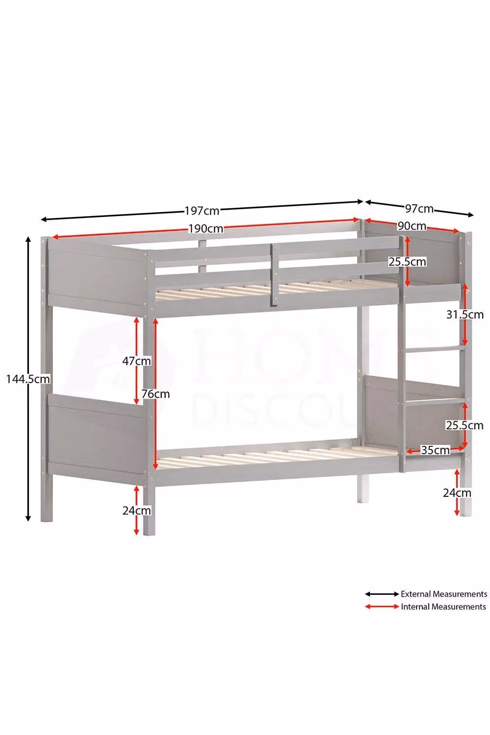 Home Discount Junior Vida Gemini Detachable Bunk Bed for Children in Grey, Size: Single, 90 x 190 cm – 2