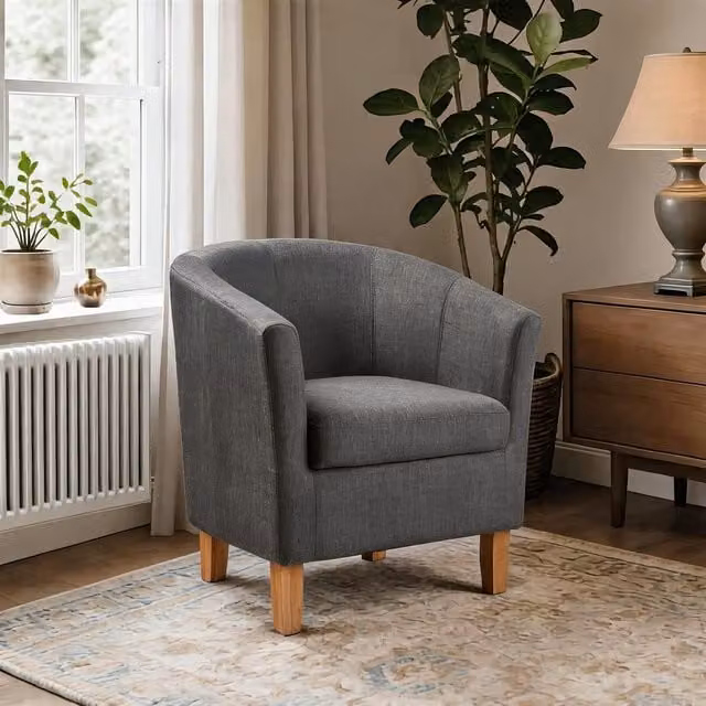 Home Source Bedford Small Padded Occasional Accent Tub Chair in Dark Grey – 1