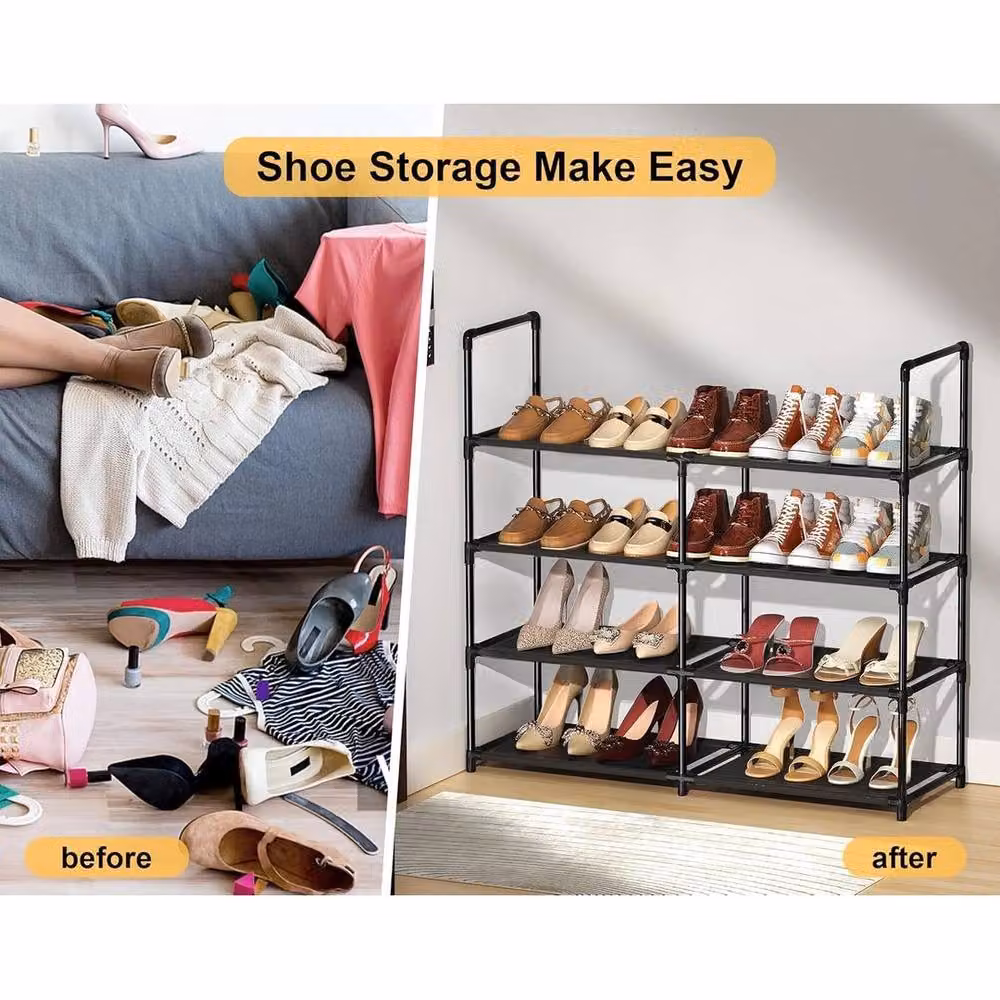 FORGEVIO Metal Shoe Rack Storage Cabinet in Black, W/D/H: 88.5 x 30 x 73 cm – 3