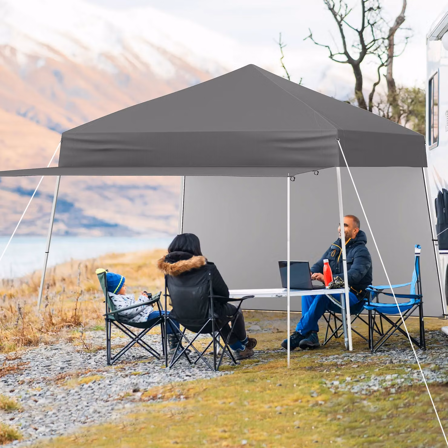 Gymax Pop up Canopy Tent with 2 Sidewalls in Grey, W: 426.7 cm x D: 279.9 cm – 8