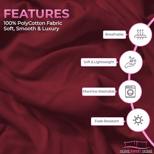 Snug City Burgundy Polycotton Plain Dyed Extra Deep Fitted Cot Bed Sheet W/D/H: 70 x 140 x 25 cm – 5
