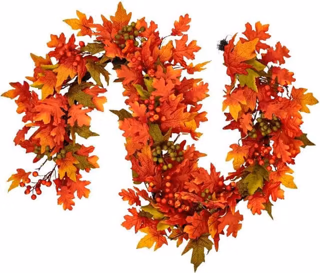 BOSK Autumn Blaze LED Garland with Warm White Microbulbs in Orange, Red, Yellow and Green, Length: 182.88 cm, Diameter: 30.48 cm