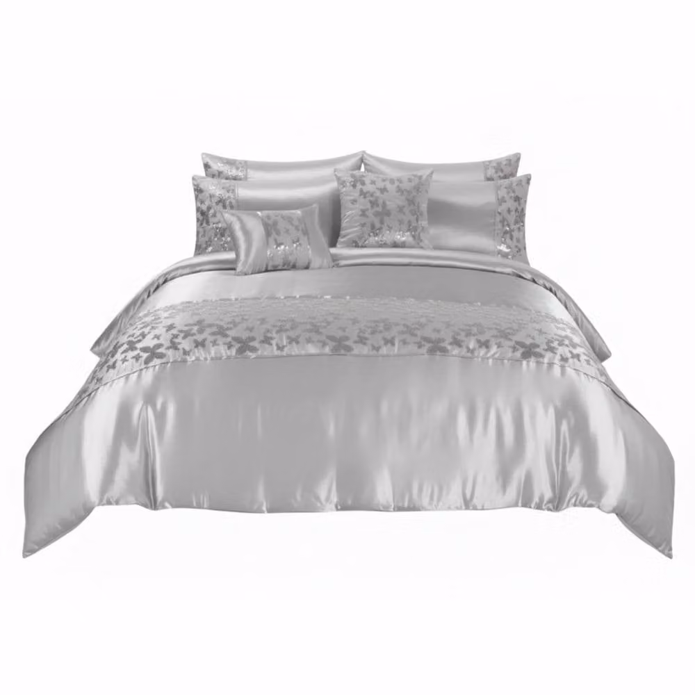 Snug City Silver Floral Embroidery Duvet Cover and Pillowcase Set, Double, 140 x 200 cm – 3
