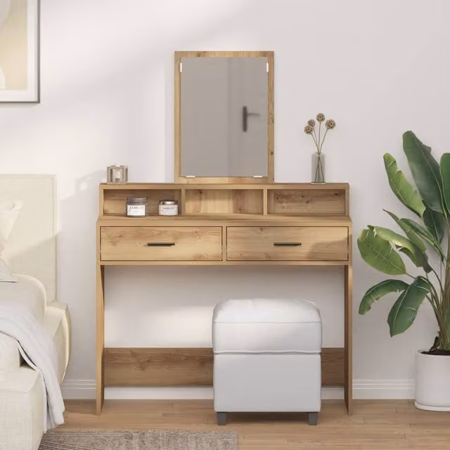 Berkfield Home Artisan Oak Dressing Table with Drawers in Brown, W: 100 cm, D: 41 cm, H: 140 cm – 1