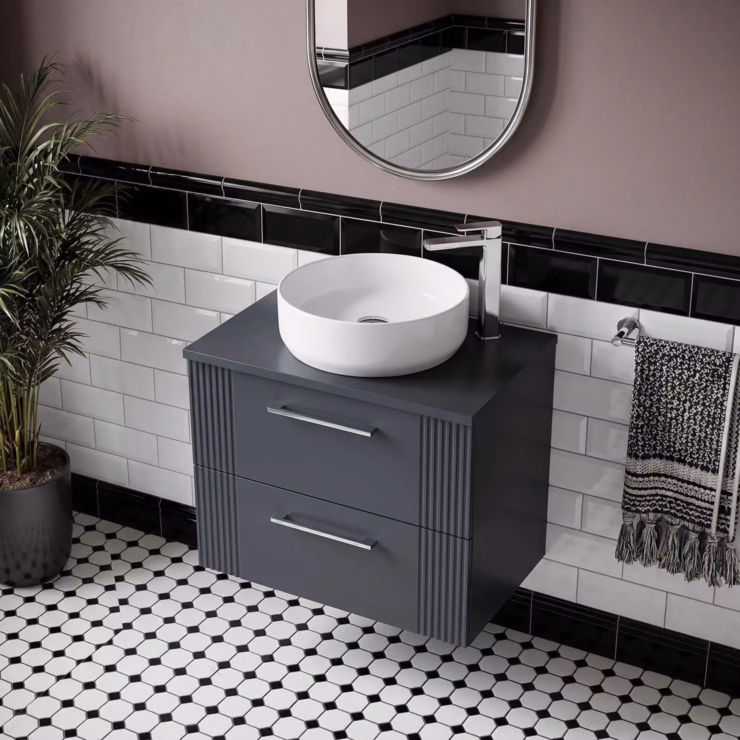 Balterley Modern 2 Drawer Wall Hung Vanity Unit with Matching Worktop, Grey, Width: 60 cm – 2