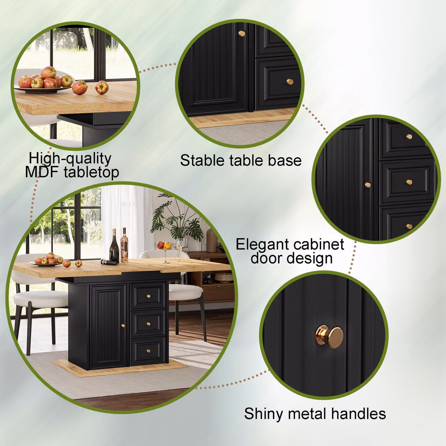 Aosom UK Black Concealed Telescopic Kitchen Table with High-Density MDF Tabletop and Leg Storage, W: 80 cm, D: 110 cm, H: 75 cm – 5