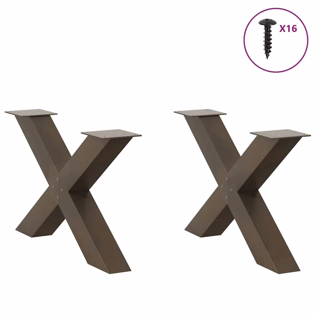 Berkfield Home X-Shaped Coffee Table Legs, 2 Pieces, Brown Steel, H: 70 cm, W: 42.5 cm, D: 42.5 cm – 3