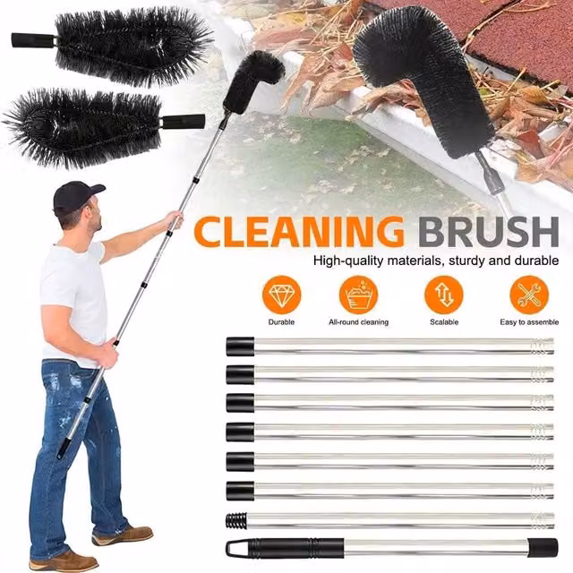 NESTLUNE Black Telescopic Gutter Cleaning Brush Set with Telescopic Handle