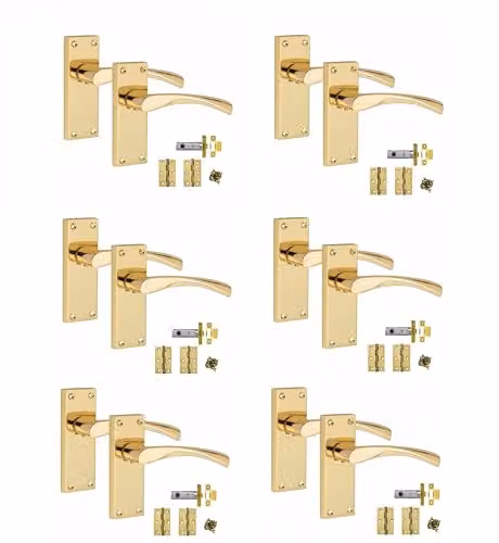 Golden Grace Victorian Scroll Latch Handles in Polished Brass, 6 Set