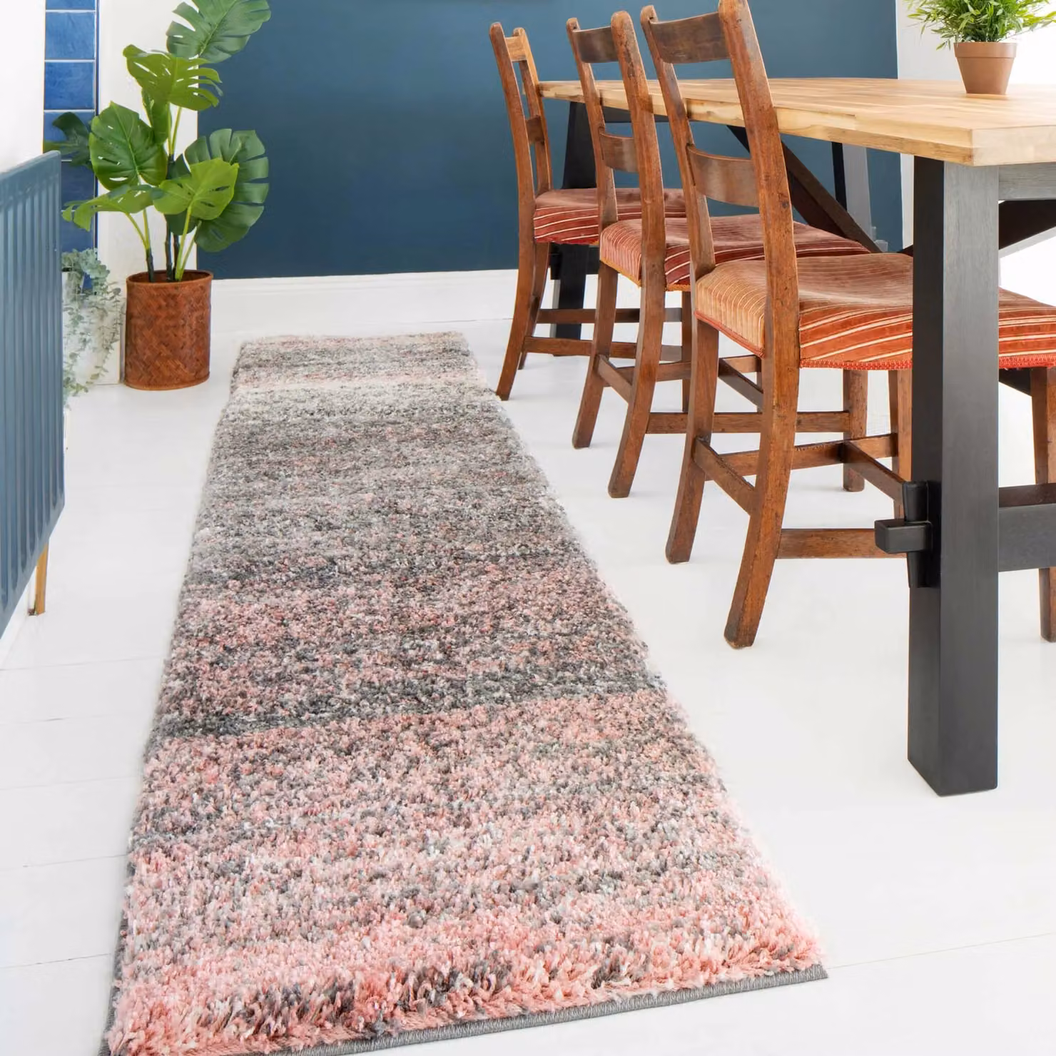 Kukoon Pink Striped Rectangular Shaggy Living Area Rug W: 60 cm, L: 240 cm – 3