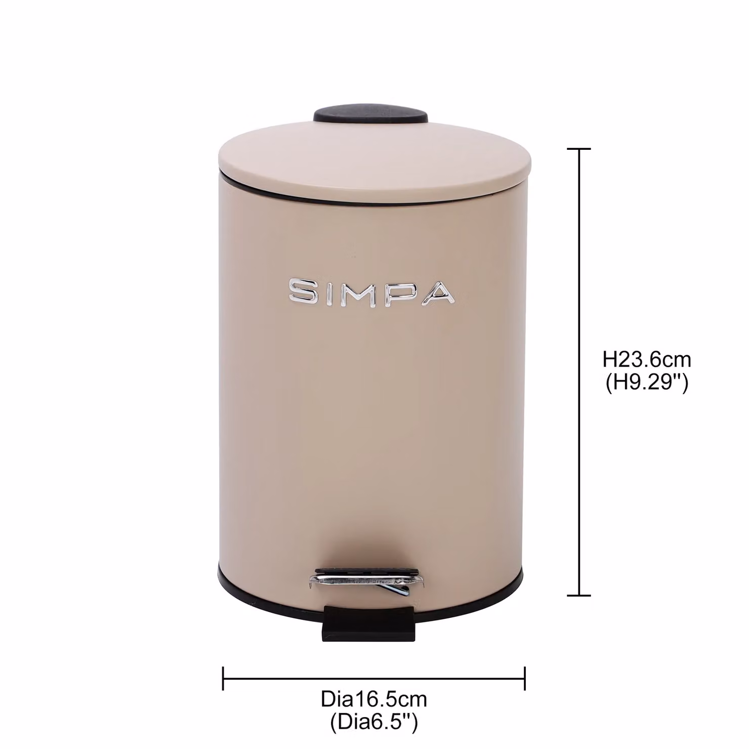 Simpa 3L Slim Soft-Closing Pedal Dustbin in Mushroom Beige – 3