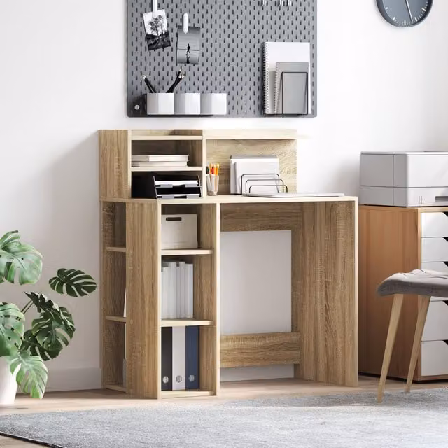 Berkfield Modern Writing Desk with Storage in Sonoma Oak, W/D/H: 90 x 48 x 101.5 cm – 1