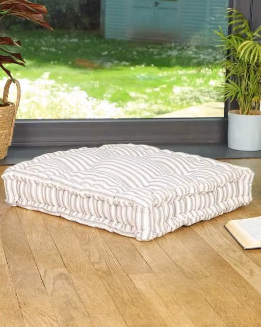 Dibor Grey Striped Indoor Dining Chair Seat Pad Cushion, W: 50 cm x D: 50 cm