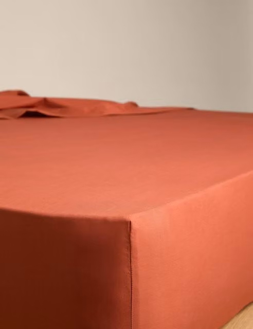 M&S Egyptian Cotton 230 Thread Count Extra Deep Fitted Sheet, Terracotta, W/D/H: 200 x 200 x 38 cm
