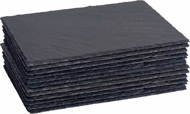 Argon Tableware Set of 12 Natural Black Slate Rectangle Placemats, W: 30 cm, D: 20 cm – 1