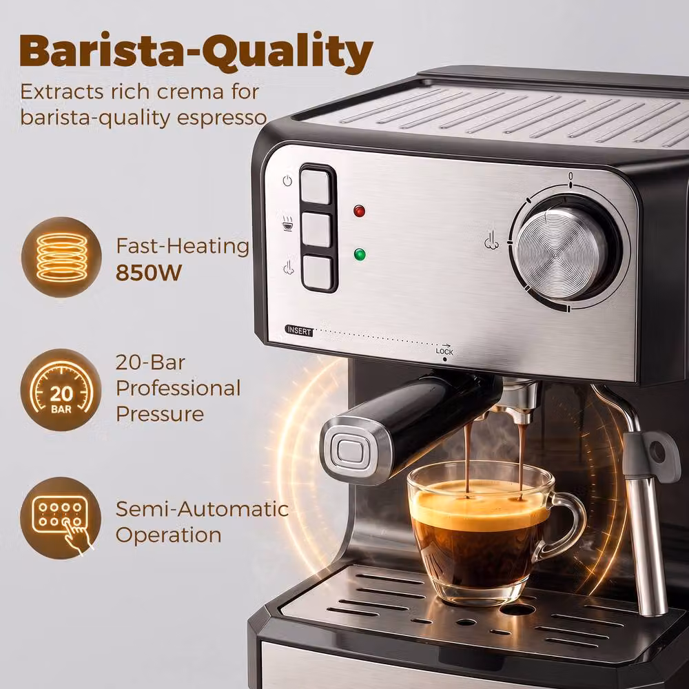 HOMCOM Espresso Machine with 20-Bar Pressure, 1.6 l Removable Tank and Steam Wand, Black – 4
