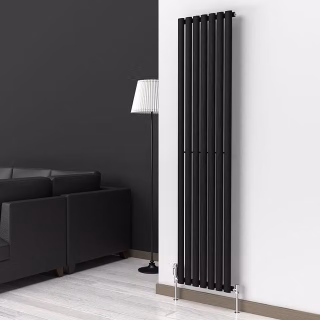 Lux Heat Oval Coloured Vertical Radiator in Black, H 180 cm x W 42 cm