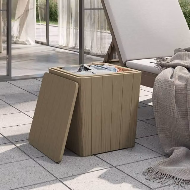 Berkfield Home Garden Table with Removable Lid in Matt Light Brown Polypropylene, W/D/H: 42.0 x 38.5 x 38.5 cm