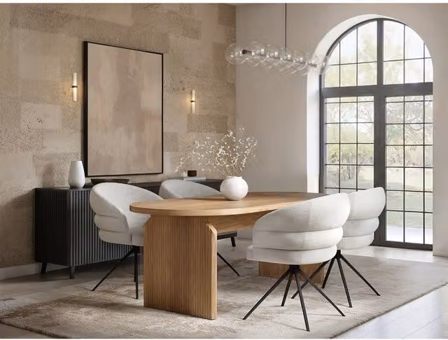 Solace+Co Varm Wooden Ribbed Dining Table and 4 Eira Chairs Set in Brown and Beige – 1