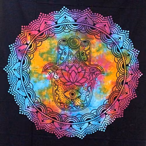 KDMD Double Cotton Bedspread and Wall Hanging Set in Black Hamsa