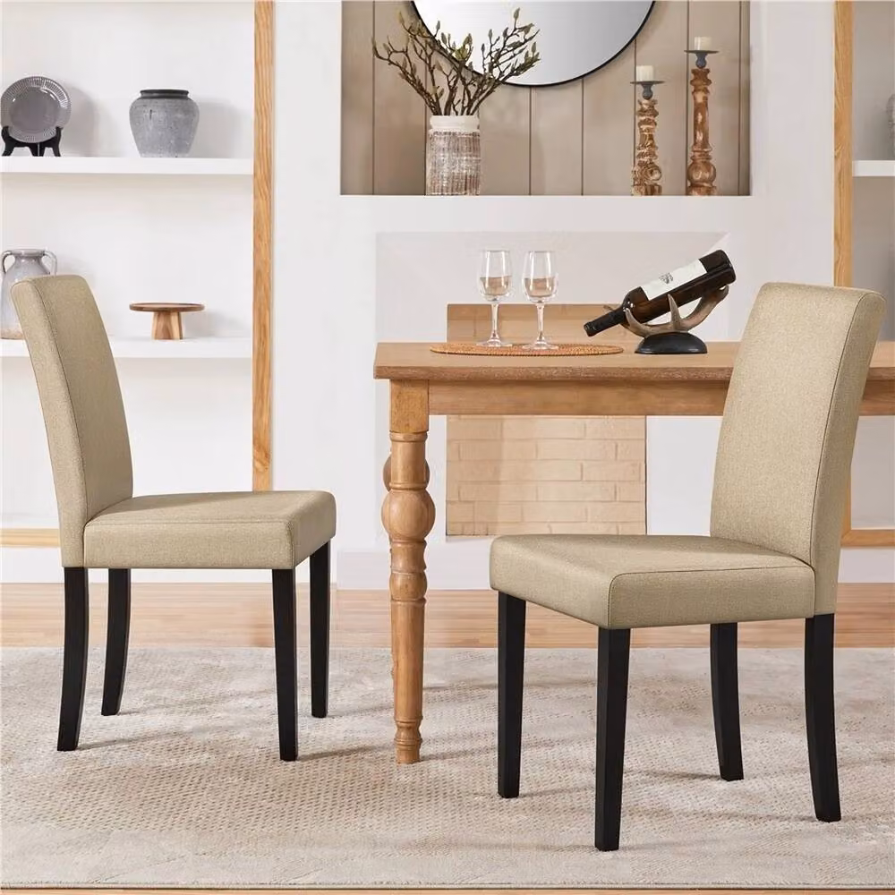 EONLION Modern Beige Fabric Upholstered Dining and Bedroom Chairs with Wood Frame – 3